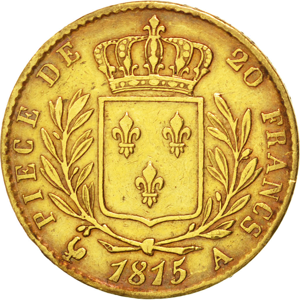 FRANCE, Louis XVIII, 20 Francs, 1815, Paris, KM #706.1, VF(30-35), Gold,...