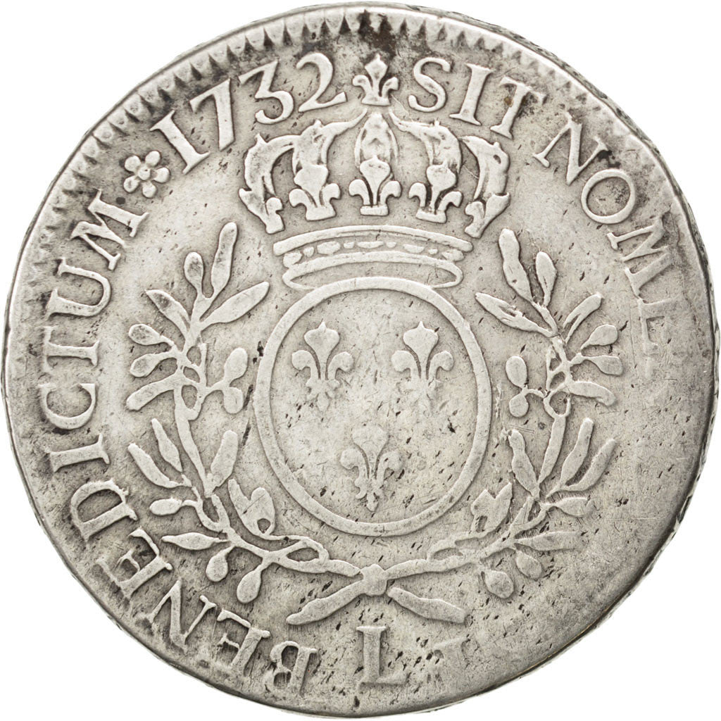 FRANCE, Écu aux branches d'olivier, ECU, 1732, Bayonne, KM #486.12, F(12-15), ..