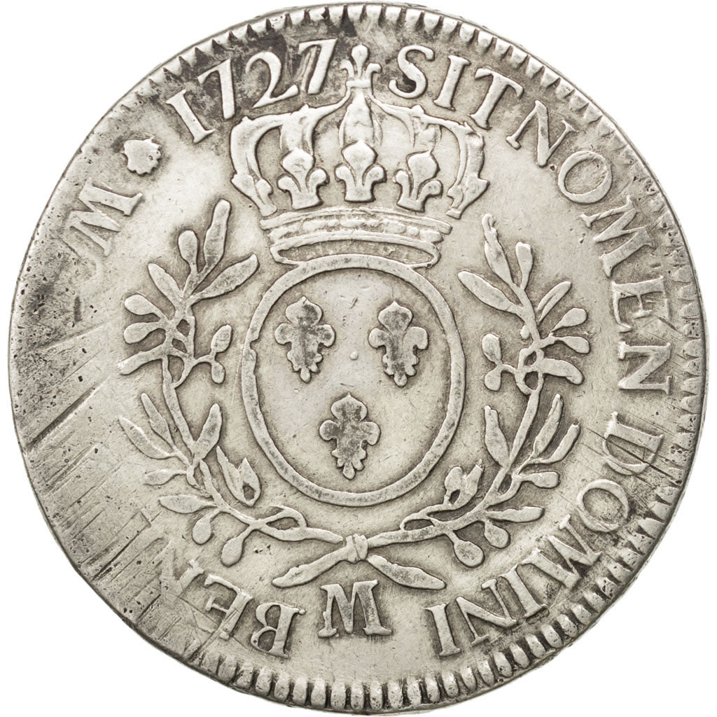 FRANCE, Écu aux branches d'olivier, ECU, 1727, Toulouse, KM #486.13, F(12-15), .