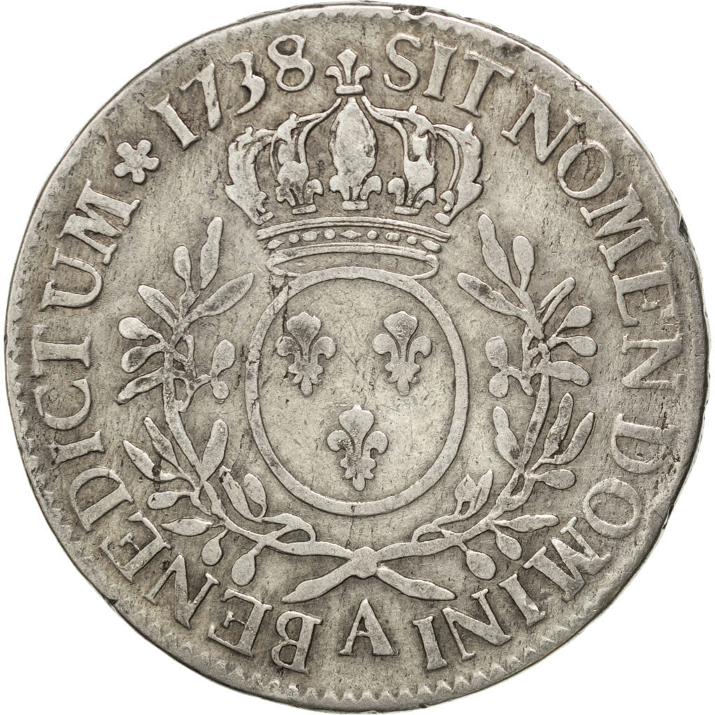 FRANCE, Écu aux branches d'olivier, ECU, 1738, Paris, KM #486.1, VF(20-25), ...