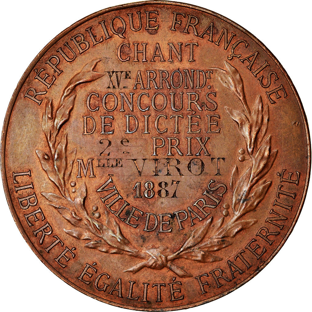 France, Medal, Enseignement, Concours de Dictée, Ville de Paris, 1887