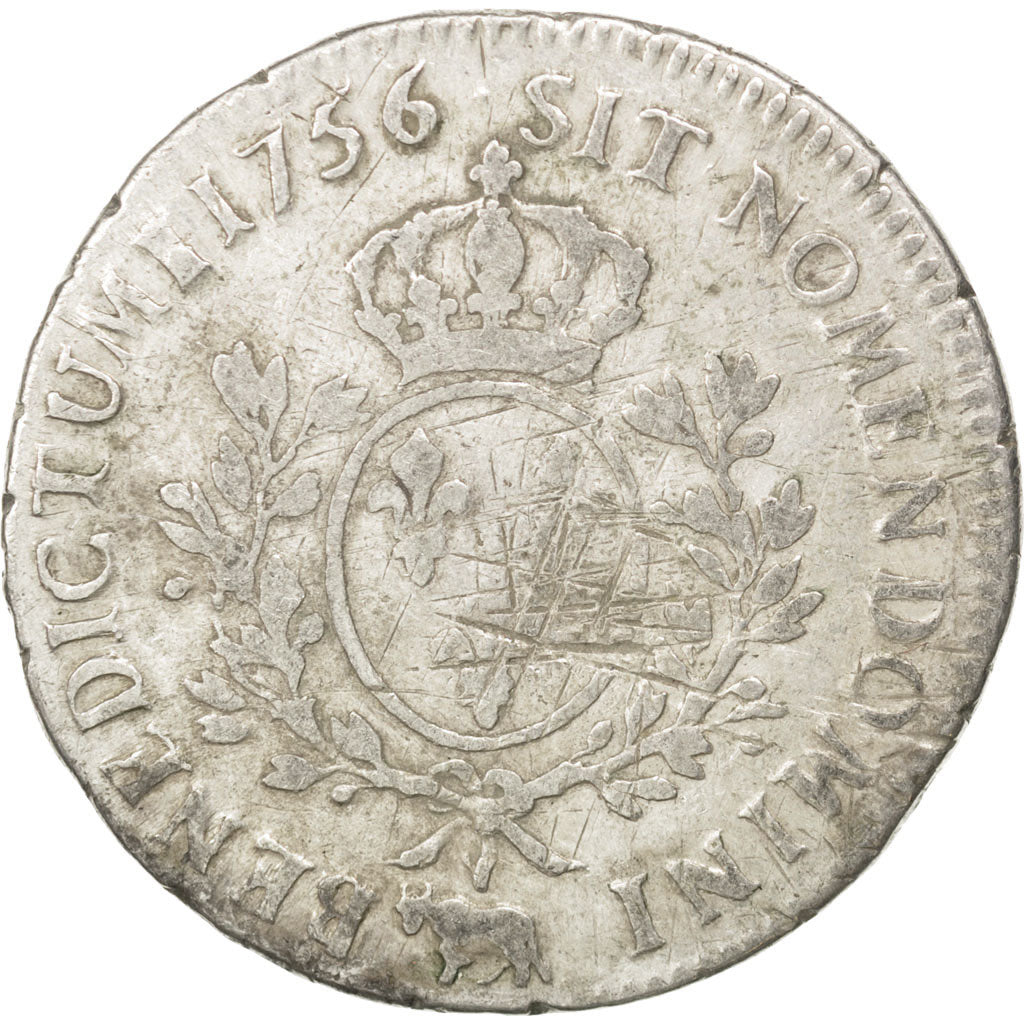 FRANCE, Écu de Béarn au bandeau, ECU, 1756, Pau, KM #518, F(12-15), Silver, Ga..