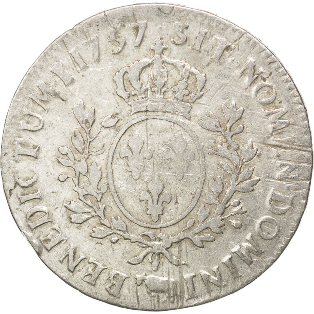 FRANCE, Écu de Béarn au bandeau, ECU, 1757, Pau, KM #518, F(12-15), Silver, Ga..