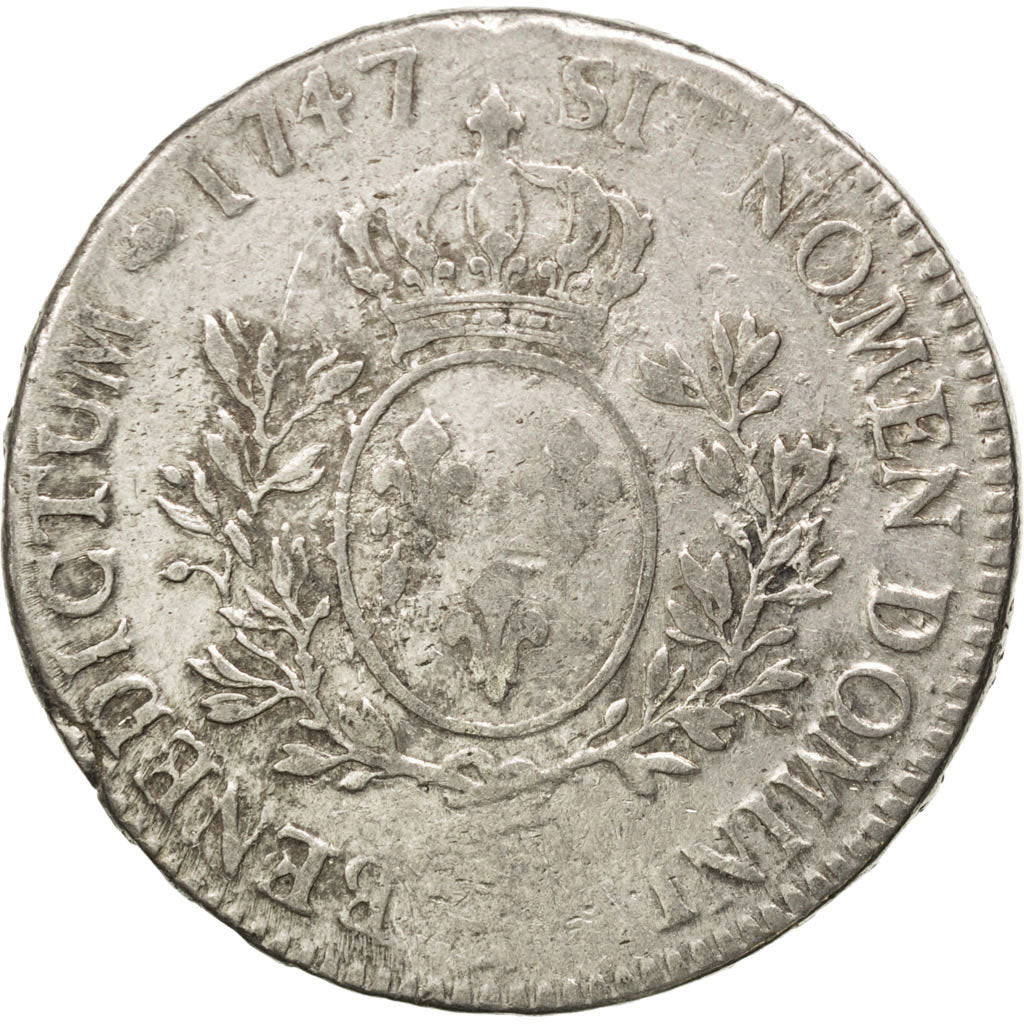 FRANCE, Écu au bandeau, ECU, 1747, Montpellier, KM #512.14, VF(20-25), Silver, .