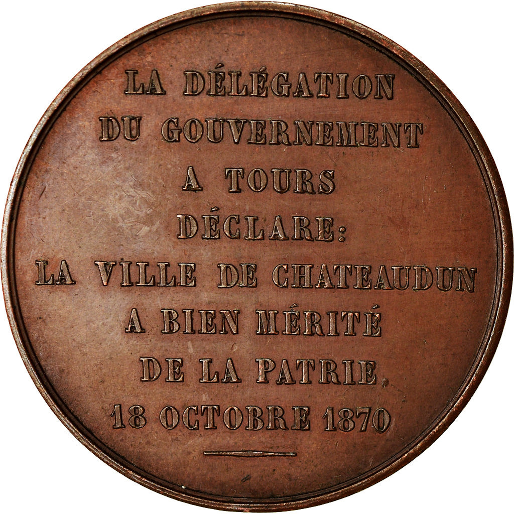 France, Medal, Guerre Franco-allemande, Hommage à la Ville de Chateaudun
