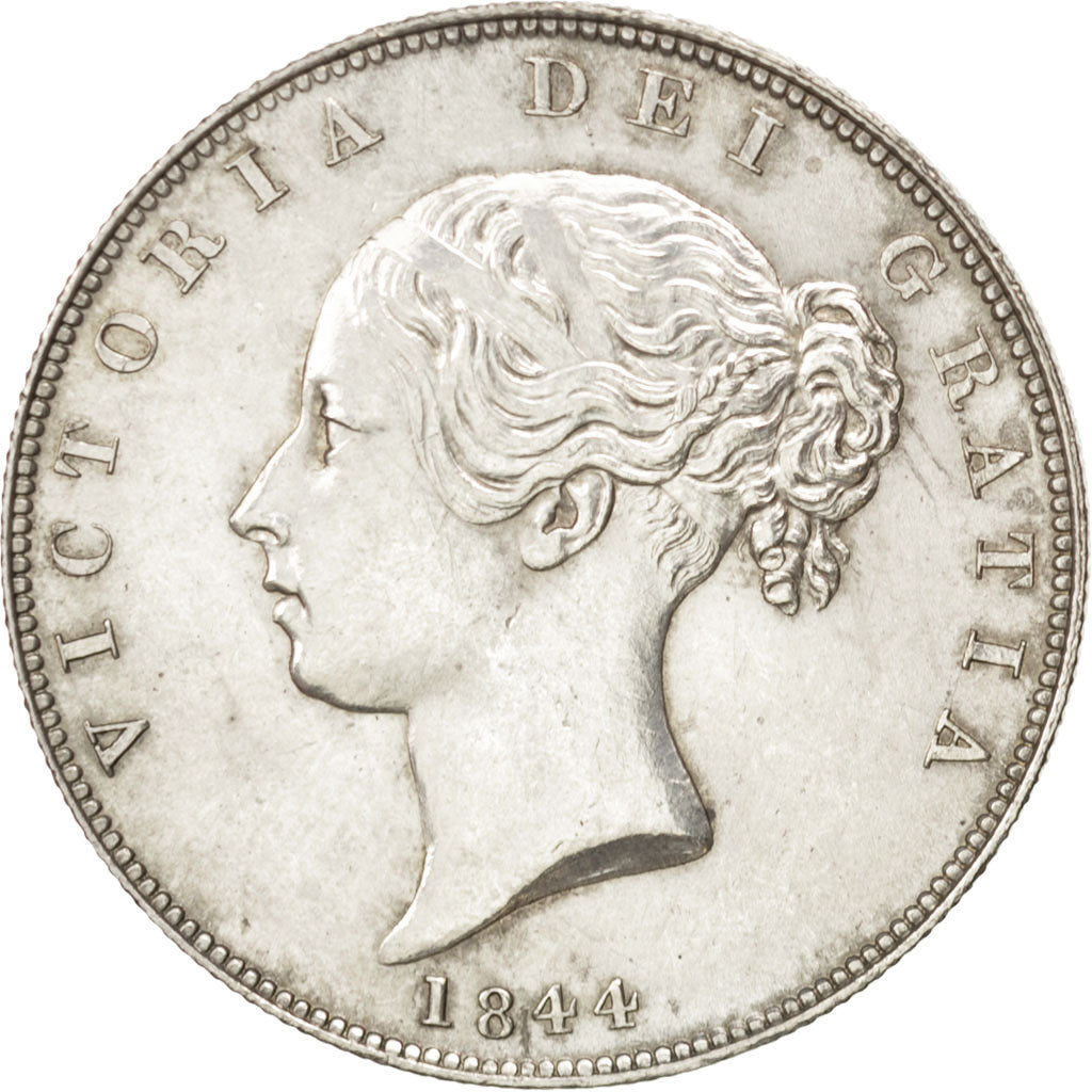 GREAT BRITAIN, 1/2 Crown, 1844, KM #740, AU(55-58), Silver, 14.15