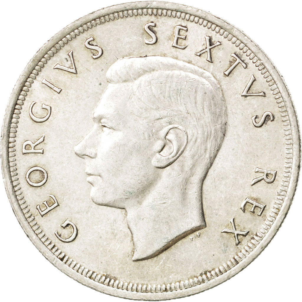 SOUTH AFRICA, 5 Shillings, 1952, KM #41, AU(55-58), Silver, 38.8, 28.17