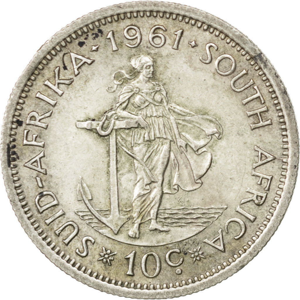 SOUTH AFRICA, 10 Cents, 1961, KM #60, AU(55-58), Silver, 5.66