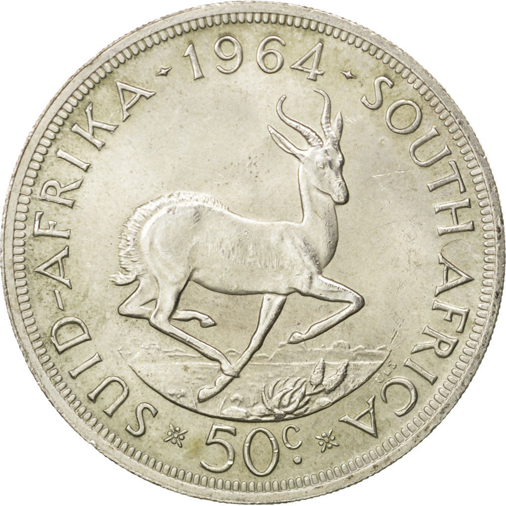 SOUTH AFRICA, 50 Cents, 1964, KM #62, AU(55-58), Silver, 28.34