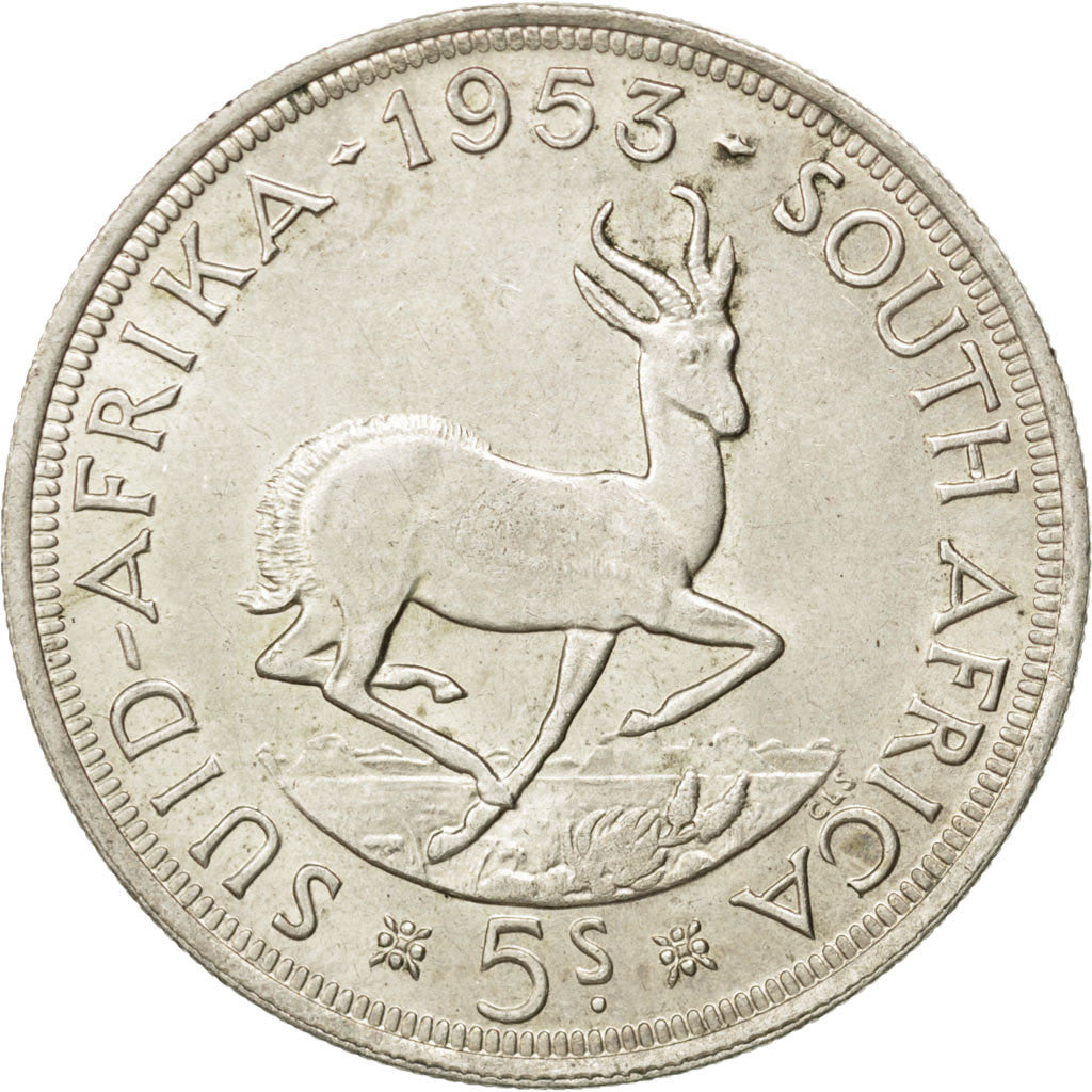 SOUTH AFRICA, 5 Shillings, 1953, KM #52, MS(60-62), Silver, 38.8, 28.40