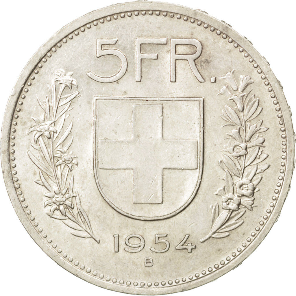 Coin, Switzerland, 5 Francs, 1954, Bern, MS(60-62), Silver, KM:40