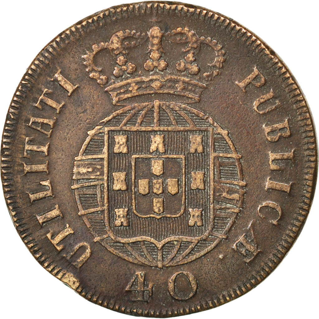 PORTUGAL, 40 Reis, Pataco, 1820, KM #370, EF(40-45), Bronze, 37.34