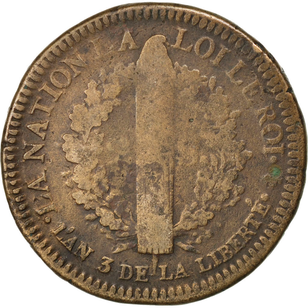 FRANCE, 2 sols françois, 2 Sols, 1791, Paris, KM #603.1, F(12-15), Bronze, G...