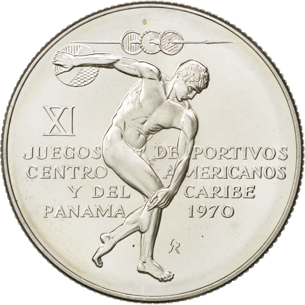 PANAMA, 5 Balboas, 1970, U.S. Mint, KM #28, MS(63), Silver, 39, 36.24