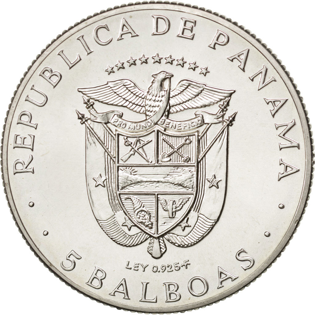PANAMA, 5 Balboas, 1970, U.S. Mint, KM #28, MS(63), Silver, 39, 36.24