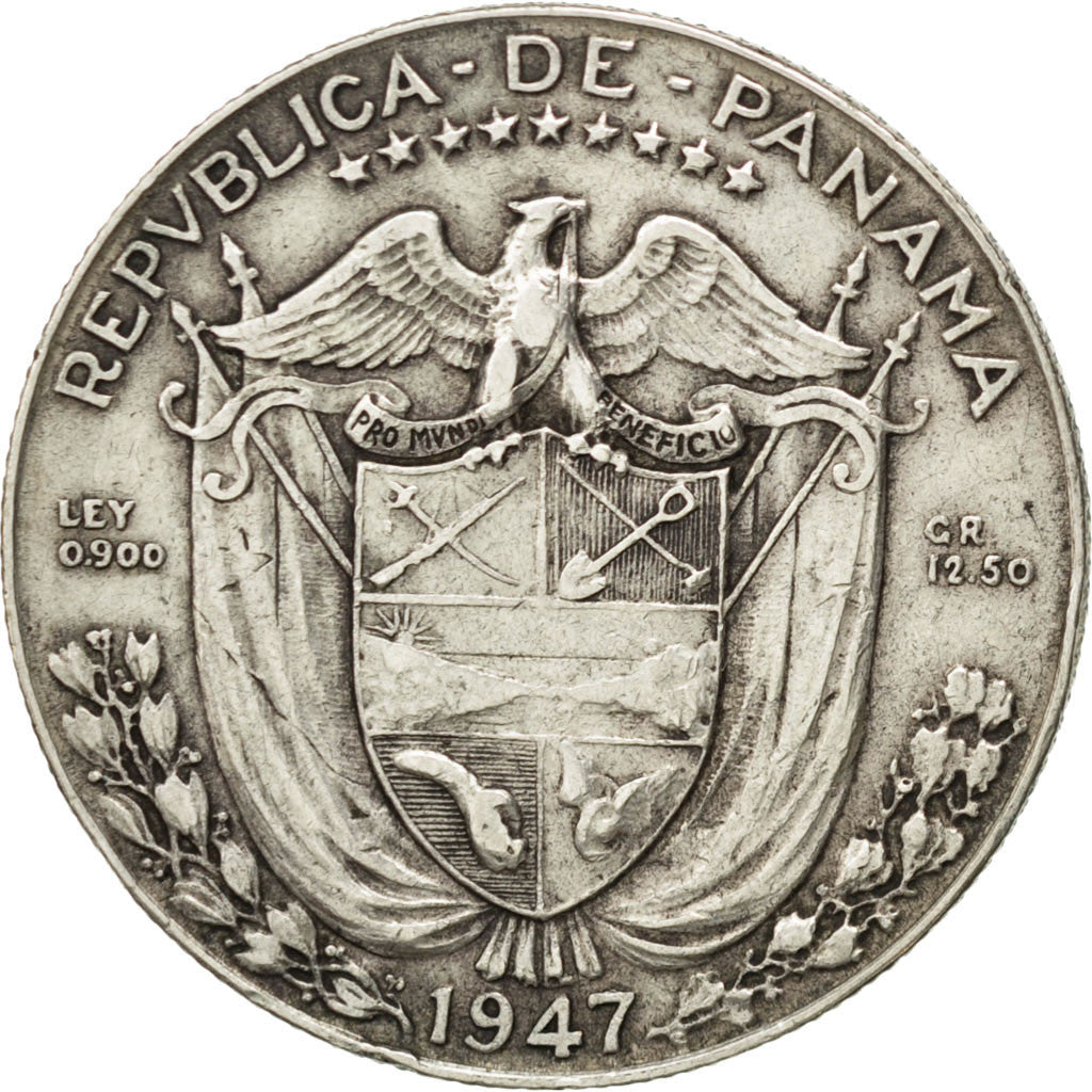 PANAMA, 1/2 Balboa, 1947, KM #12.1, EF(40-45), Silver, 30.6, 12.55