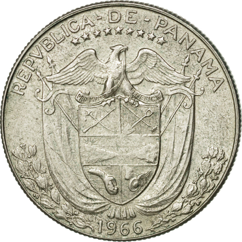 PANAMA, 1/2 Balboa, 1966, U.S. Mint, KM #12a.1, AU(55-58), Silver, 30.6, 11.53