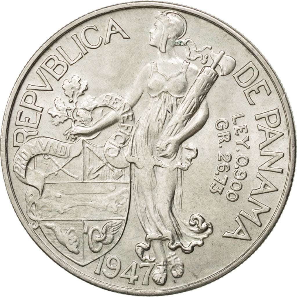 PANAMA, Balboa, 1947, KM #13, AU(55-58), Silver, 38.1, 26.65