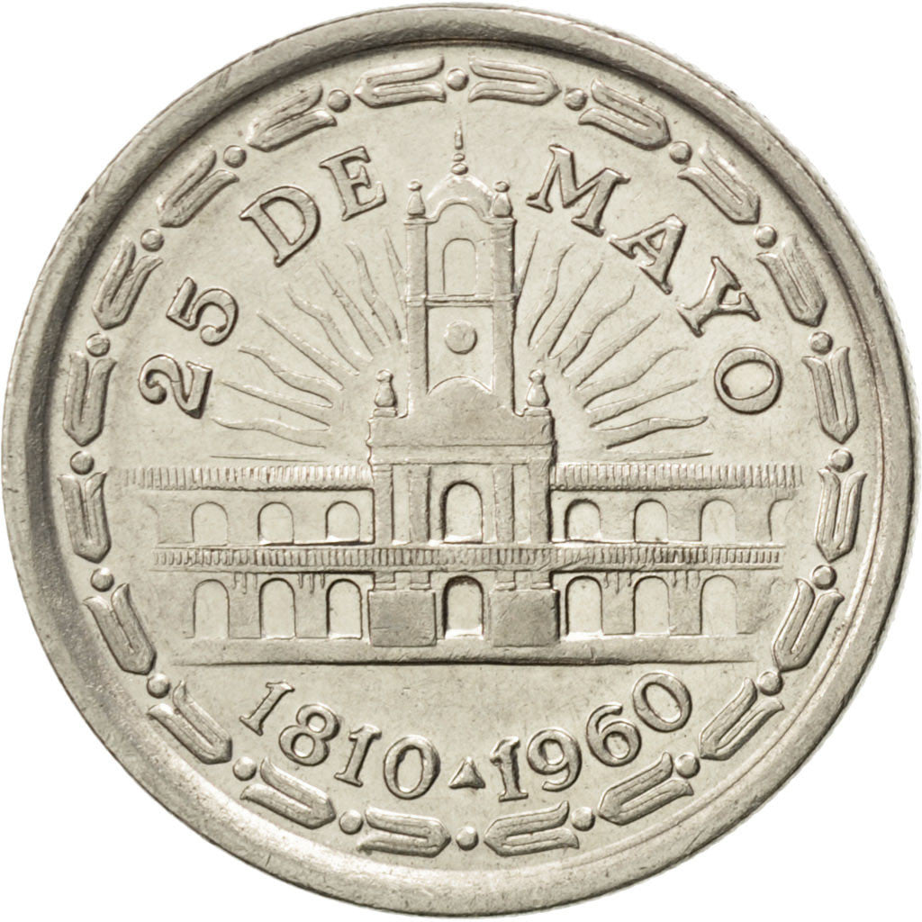 ARGENTINA, Peso, 1960, KM #58, AU(55-58), Nickel Clad Steel, 25.9, 6.56