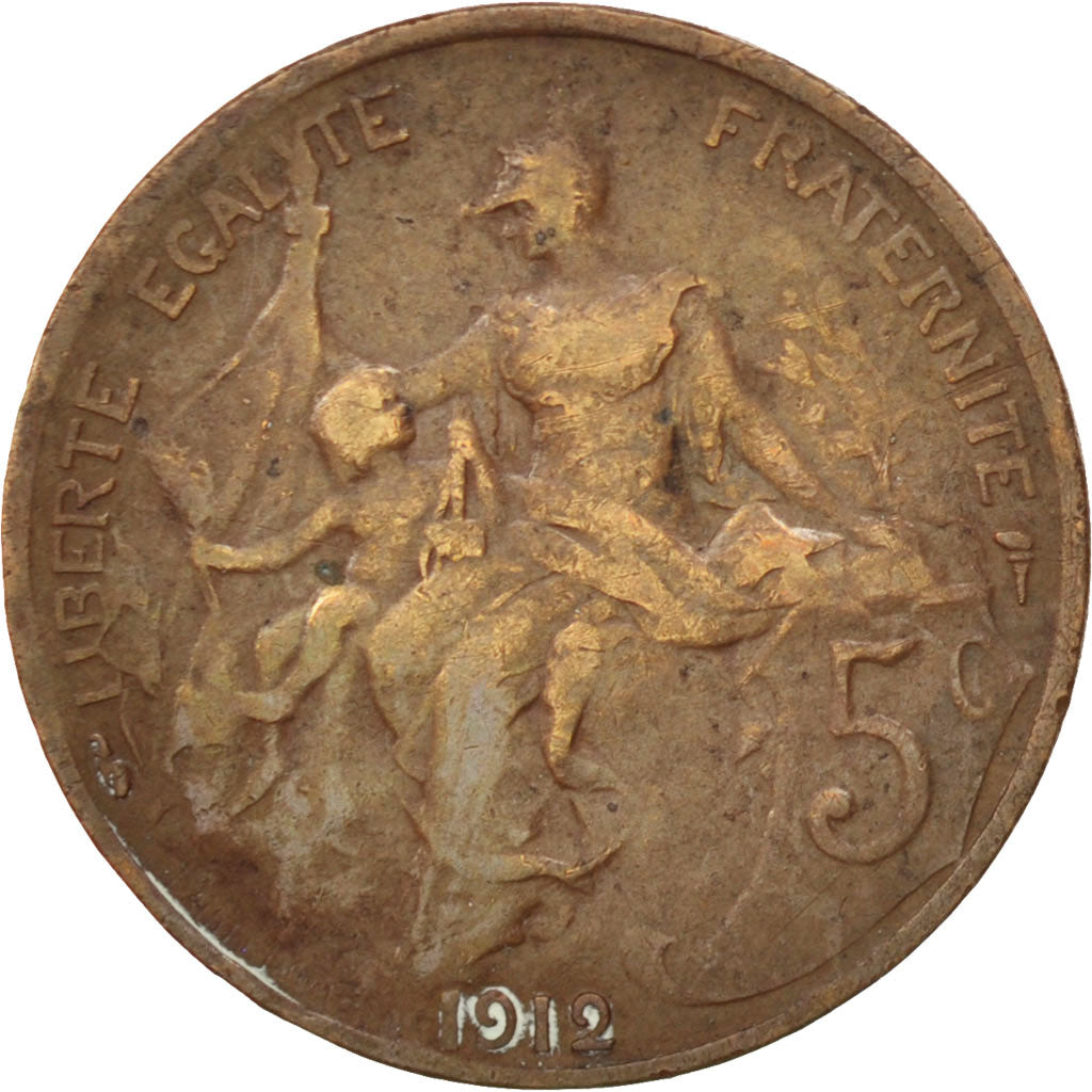 FRANCE, Dupuis, 5 Centimes, 1912, Paris, KM #842, VF(30-35), Bronze, 25.1,...