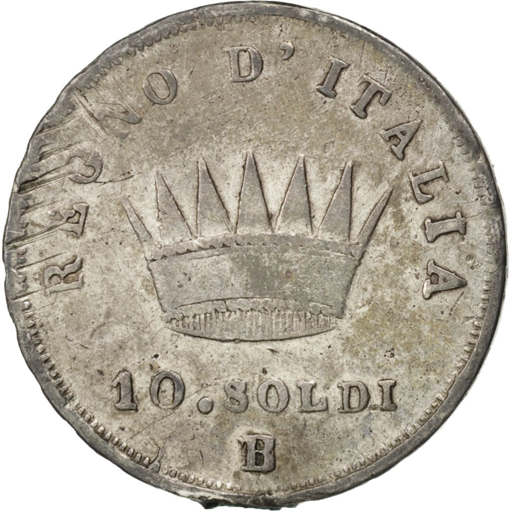ITALIAN STATES, 10 Soldi, 1812, Bologna, KM #6.3, EF(40-45), Silver, 2.44