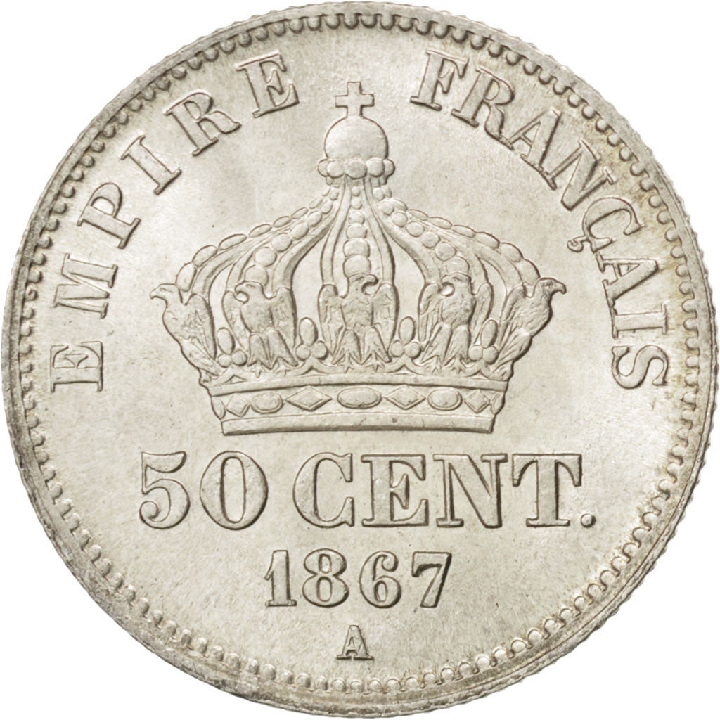 France, Napoleon III, 50 Centimes, 1867, Paris, PCGS, MS65, KM:814.1