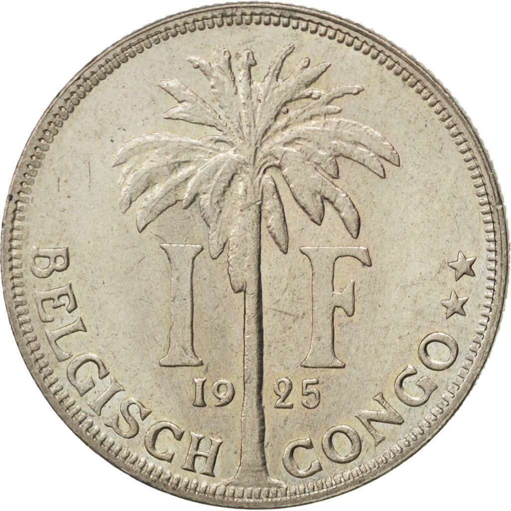 BELGIAN CONGO, Franc, 1925, KM #21, AU(55-58), Copper-Nickel, 28.9, 10.09