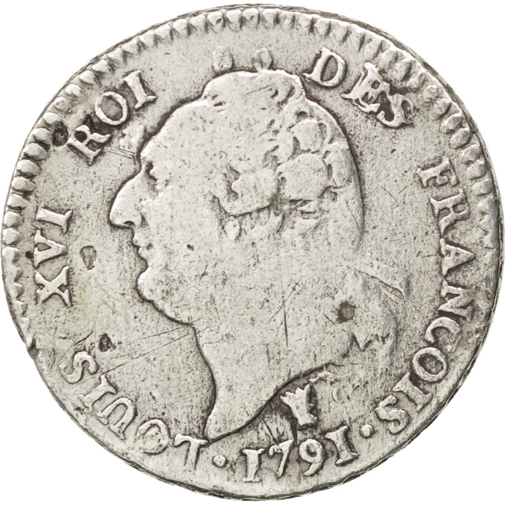 FRANCE, 15 sols françois, 15 Sols, 1/8 ECU, 1791, Limoges, KM #604.5, VF(20-25),