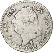FRANCE, 15 sols françois, 15 Sols, 1/8 ECU, 1791, Limoges, KM #604.5, VF(20-25),