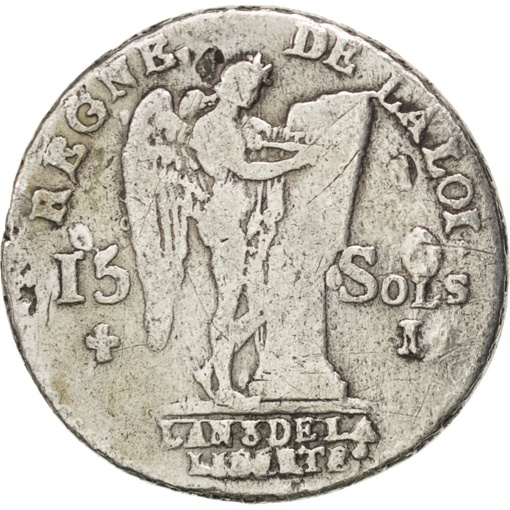FRANCE, 15 sols françois, 15 Sols, 1/8 ECU, 1791, Limoges, KM #604.5, VF(20-25),