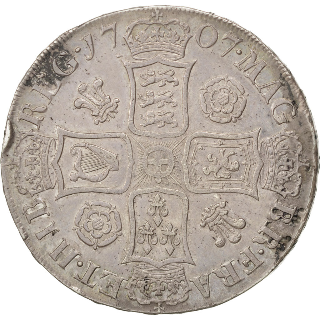 Grande Bretagne, Anne, Couronne 1707, Anno Regni Sexto sur la tranche, KM 519.3