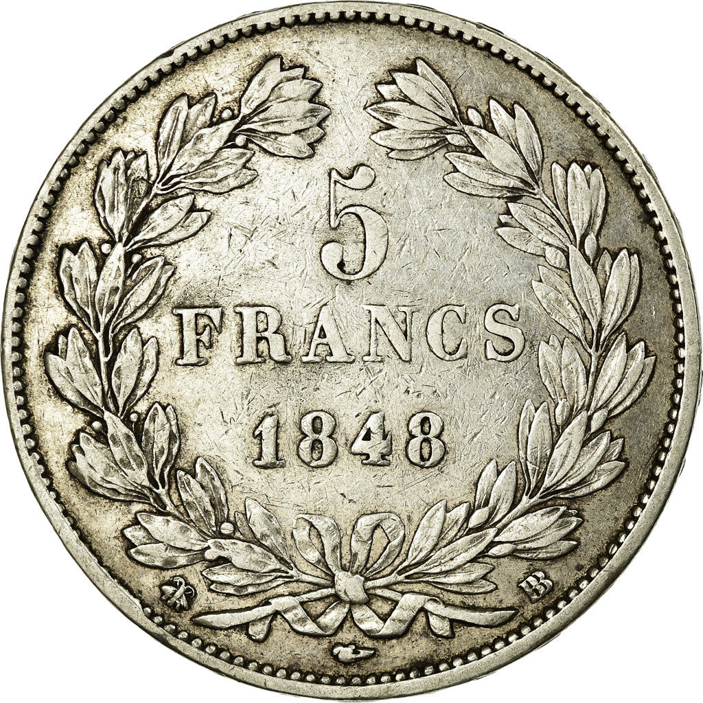 Coin, France, Louis-Philippe, 5 Francs, 1848, Strasbourg, EF(40-45), Silver