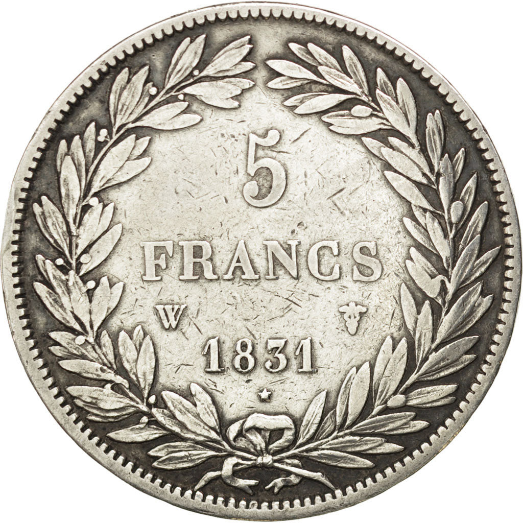 FRANCE, Louis-Philippe, 5 Francs, 1831, Lille, KM #735.13, VF(20-25), Silver,...