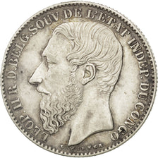 CONGO FREE STATE, 2 Francs, 1887, KM #7, AU(50-53), Silver, 27, 10.00