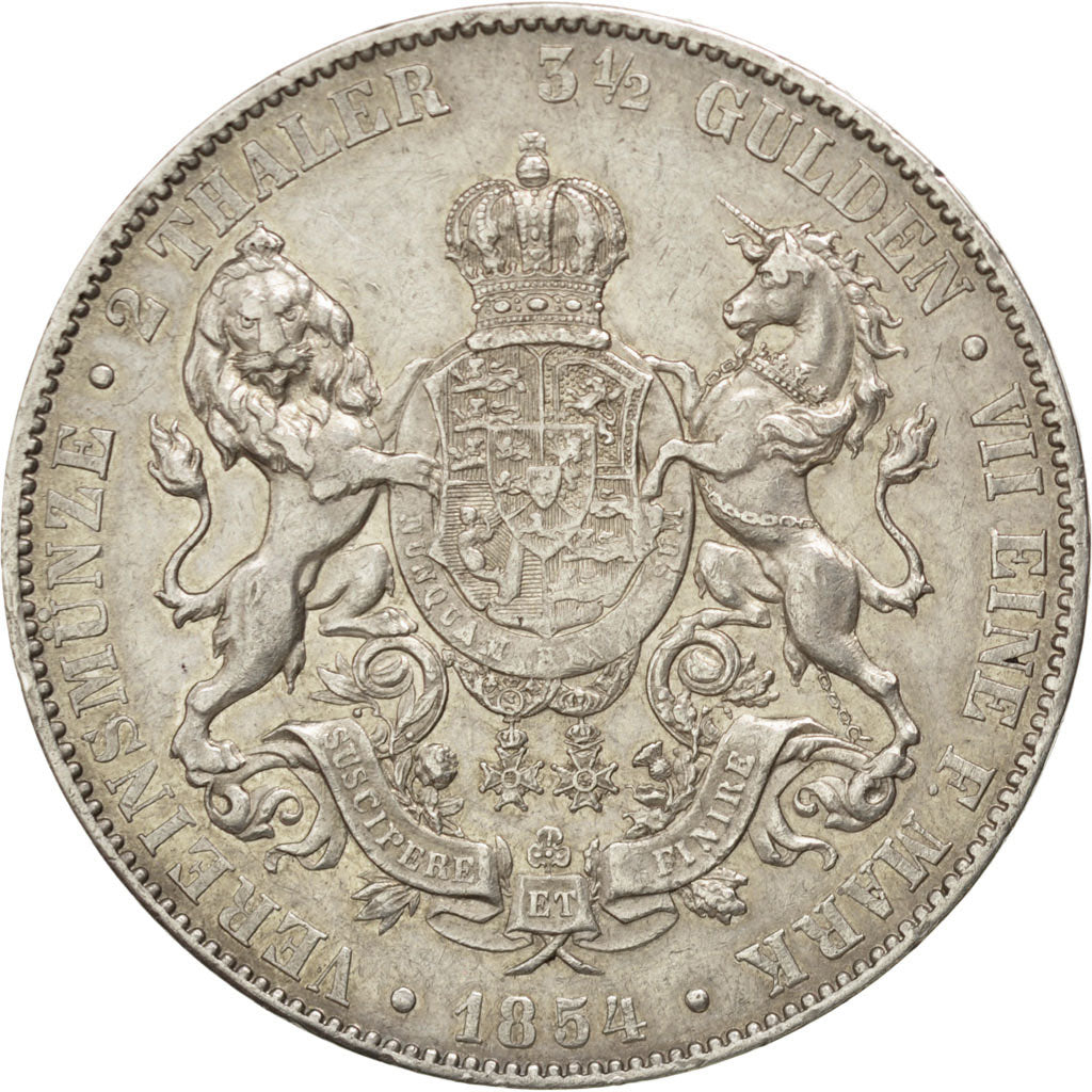 GERMAN STATES, 2 Thaler, 3-1/2 Gulden, 1854, Hannover, KM #229, EF(40-45),...