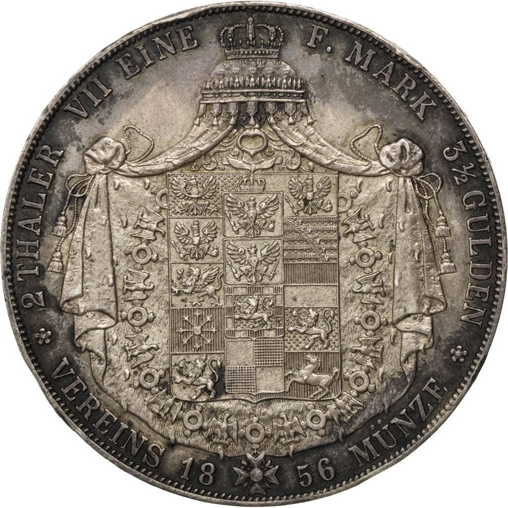 GERMAN STATES, 2 Thaler, 3-1/2 Gulden, 1856, Berlin, KM #467, AU(55-58),...