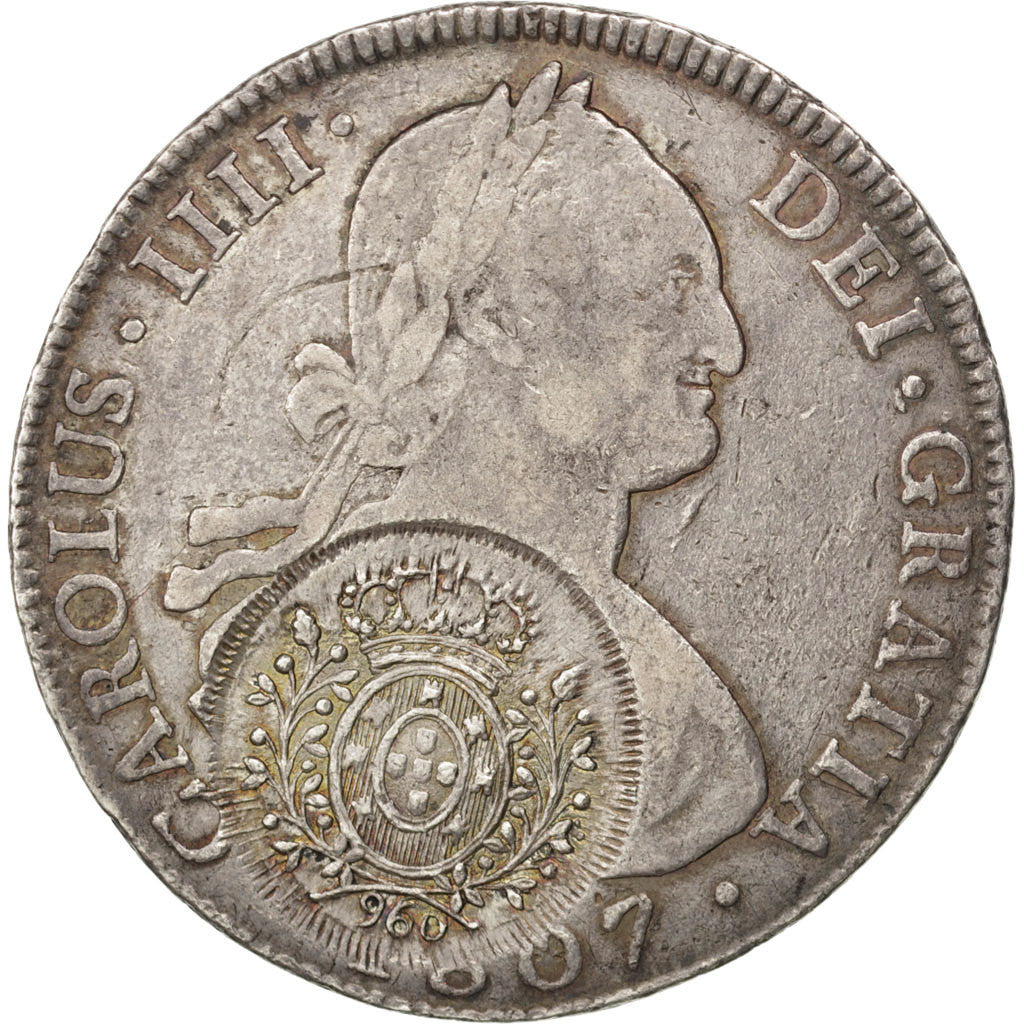 BRAZIL, 960 Reis, 1808, KM #242, AU(50-53), Silver, 26.79