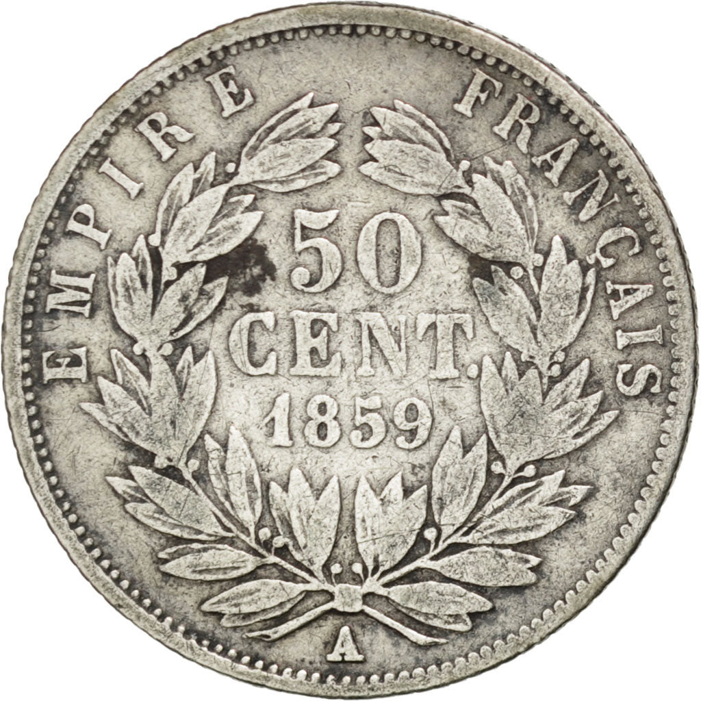 Moneda, Francia, Napoleon III, Napoléon III, 50 Centimes, 1859, Paris, BC+
