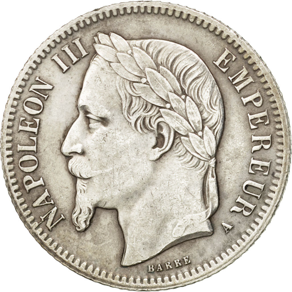 FRANCE, Napoléon III, Franc, 1866, Paris, KM #806.1, AU(50-53), Silver, Gadoury 