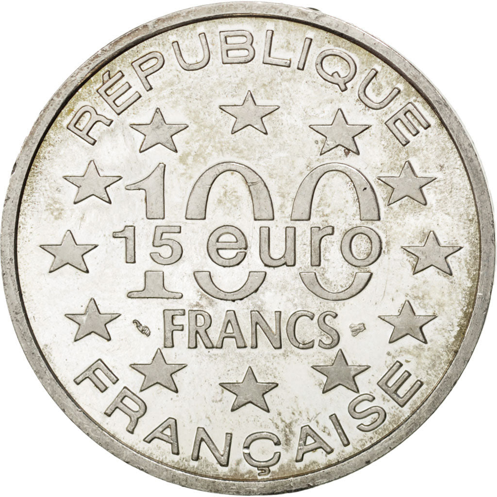 FRANCE, 100 Francs-15 Euro, 1997, KM #1176, AU(50-53), Silver, 22.16