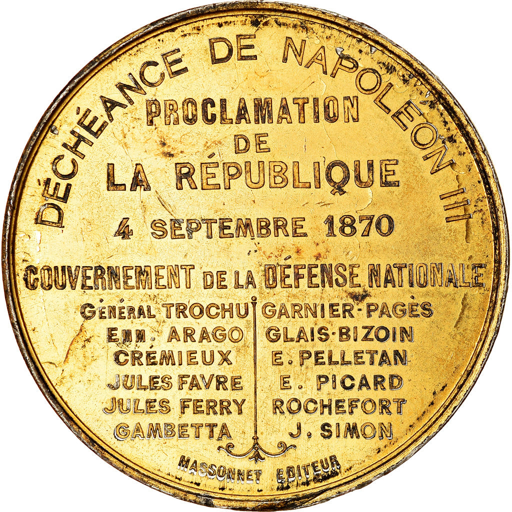 France, Médaille, Déchéance de Napoléon III, Proclamation de la République