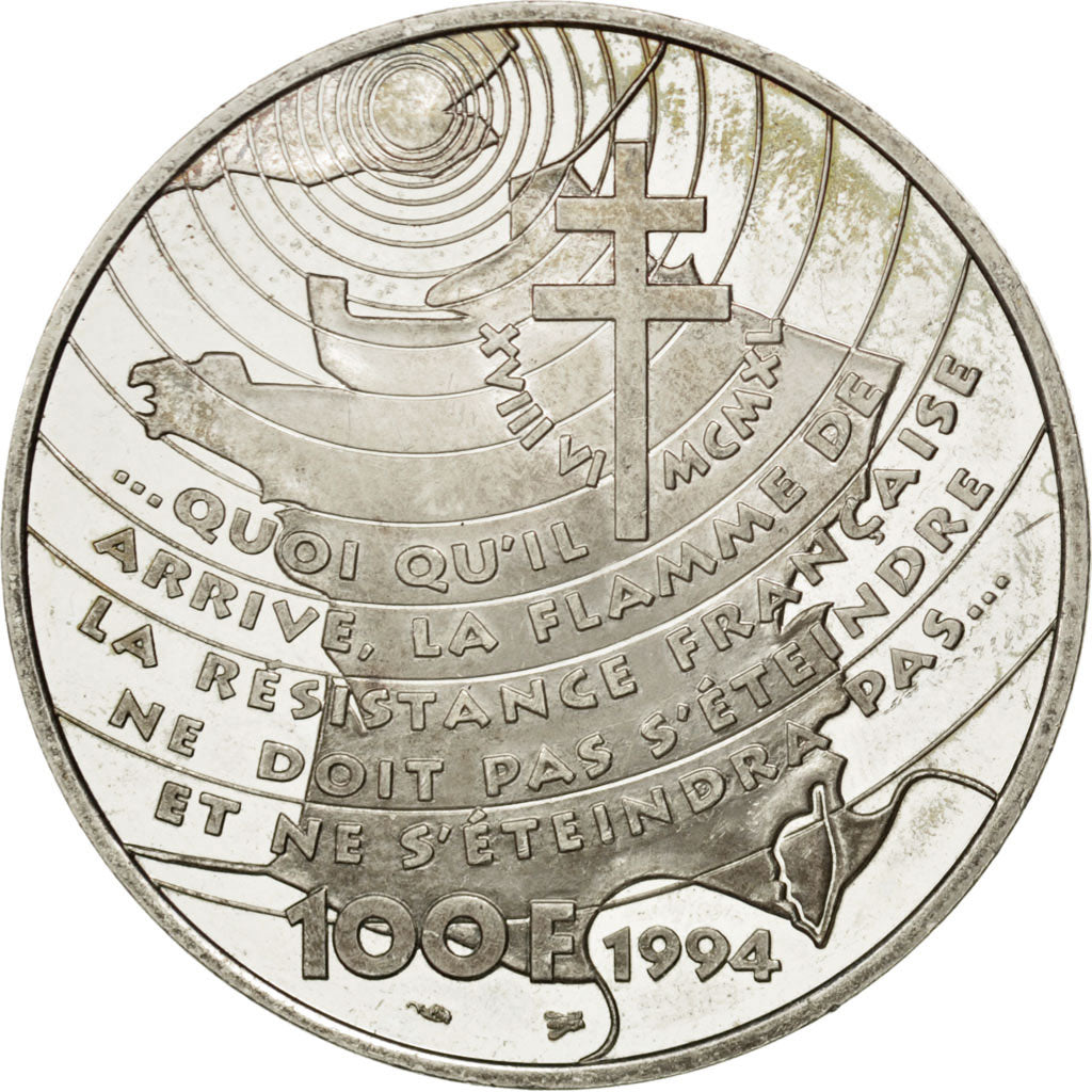 FRANCE, 100 Francs, 1994, KM #1038, AU(50-53), Silver, 22.28