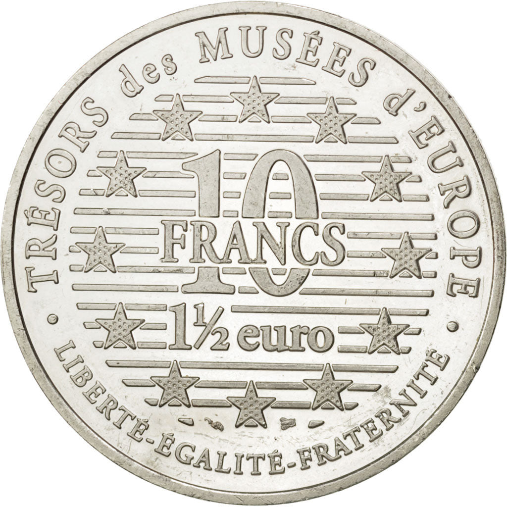 FRANCE, 10 Francs-1.5 Euro, 1996, KM #1148, AU(50-53), Silver, 22.26
