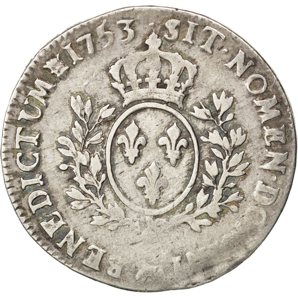 FRANCE, Écu de Béarn au bandeau, ECU, 1753, Pau, KM #518, F(12-15), Silver, Ga..