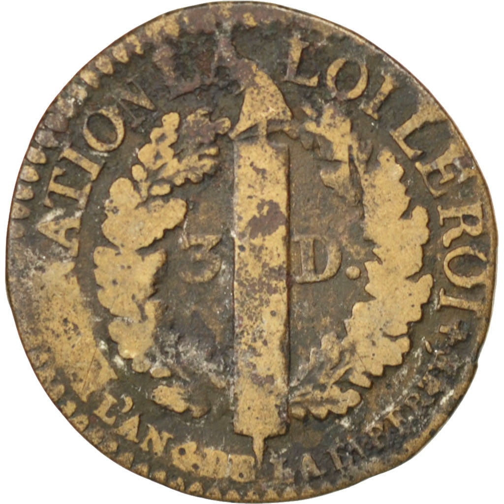 Constitution, 3 Deniers François 1792 Limoges, KM 608.2