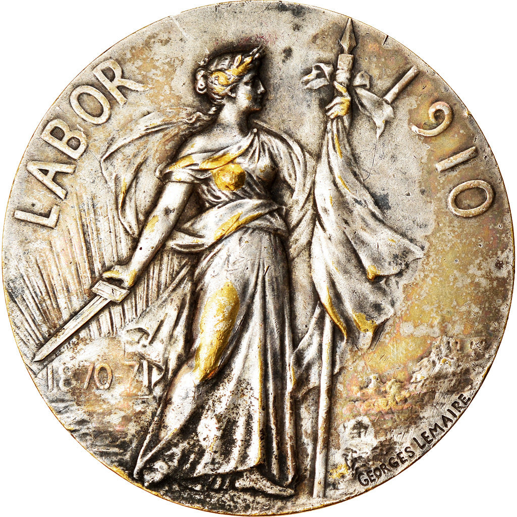 France, Médaille, Art Nouveau, Labor, Progrès-Gloire, 1910, Lemaire, TB+