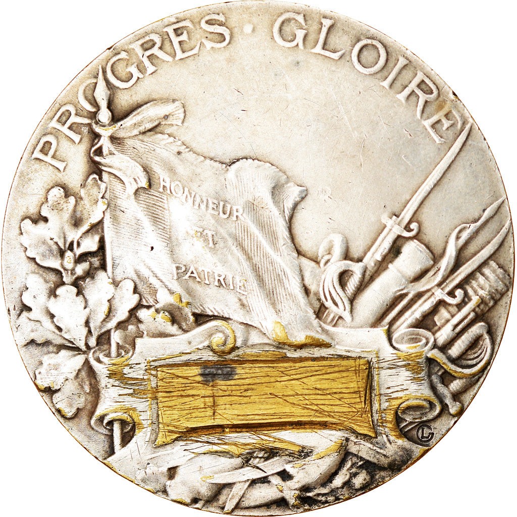 France, Médaille, Art Nouveau, Labor, Progrès-Gloire, 1910, Lemaire, TB+