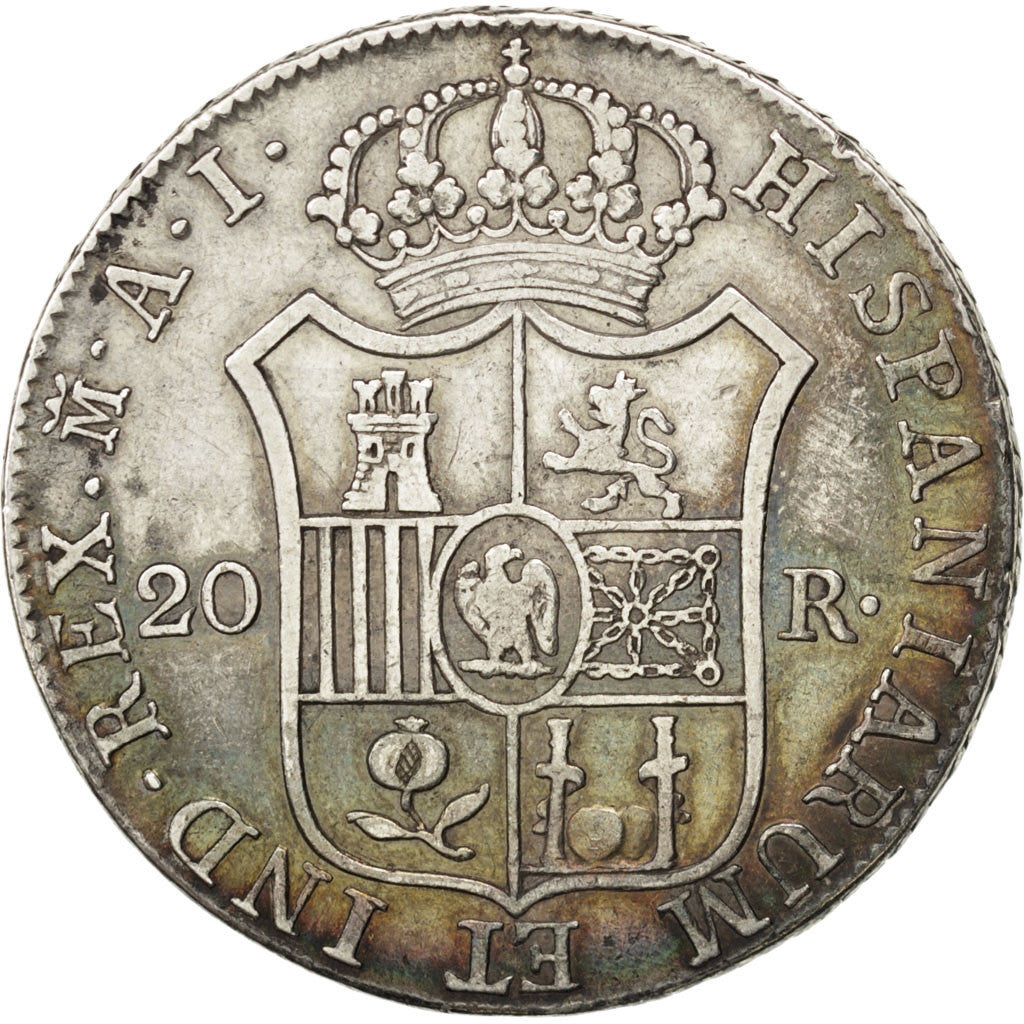 Spain, 20 Réales, 1811, Madrid, KM #551.2, EF(40-45), Silver, 26.71