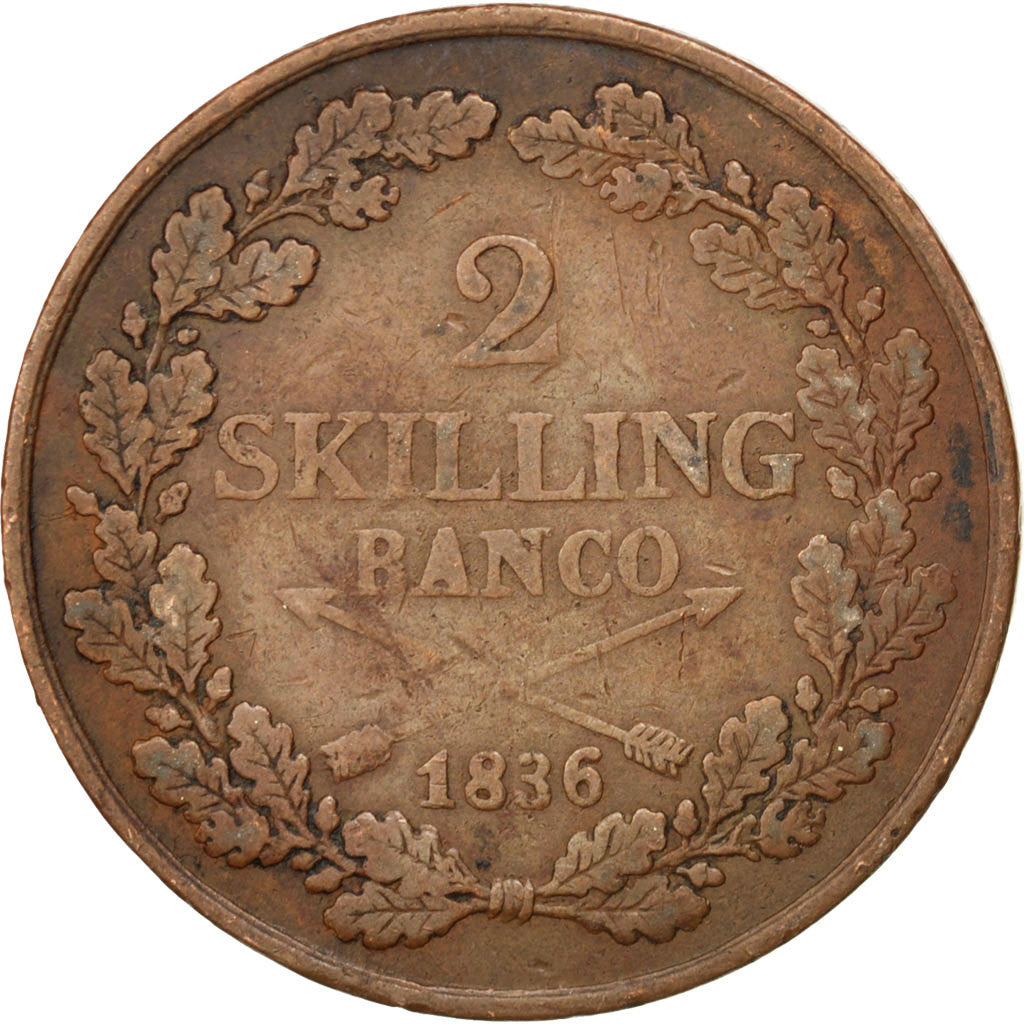 Coin, Sweden, Carl XIV Johan, 2 Skilling, 1836, EF(40-45), Copper, KM:643