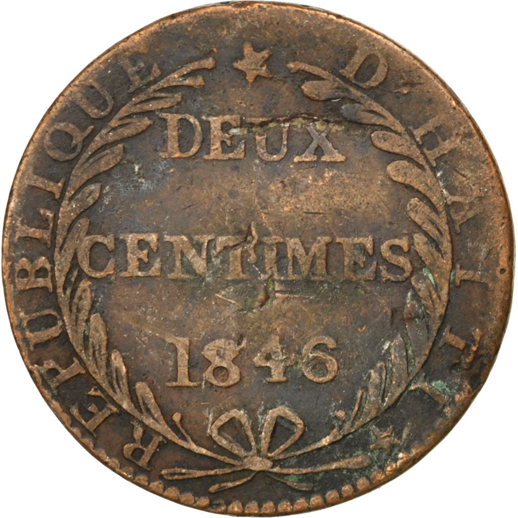 HAITI, 2 Centimes, 1846, KM #27.1, VF(20-25), Copper, 24, 5.10